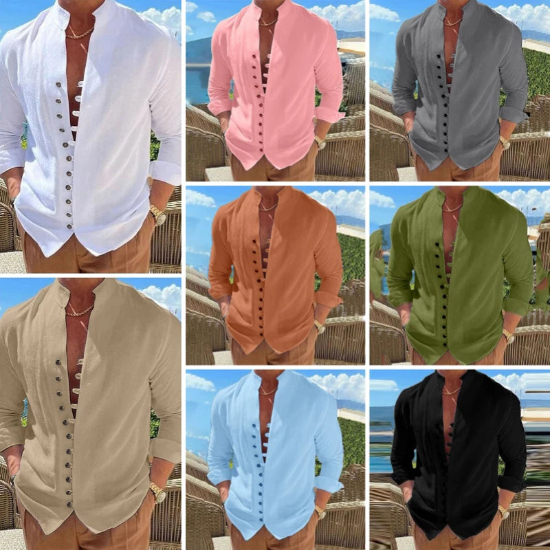 Men Casual Social Shirts Long Sleeve Dress Shirt Blouse Man Formal Business Shirt Original White Tops Cotton Linen Beach Shirts