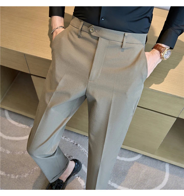 Men Suit Pants 2025 Elastic Slim Fit Formal Dress Pants Solid Casual White Trousers Pantalon Homme Wedding Party Men Clothing