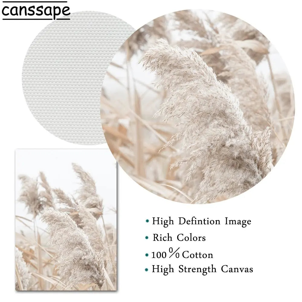 Beige Scenery Print Pictures Hay Reed Hand Sand Canvas Painting Sea Beach Seagull Wall Art Nordic Wall Posters Living Room Decor