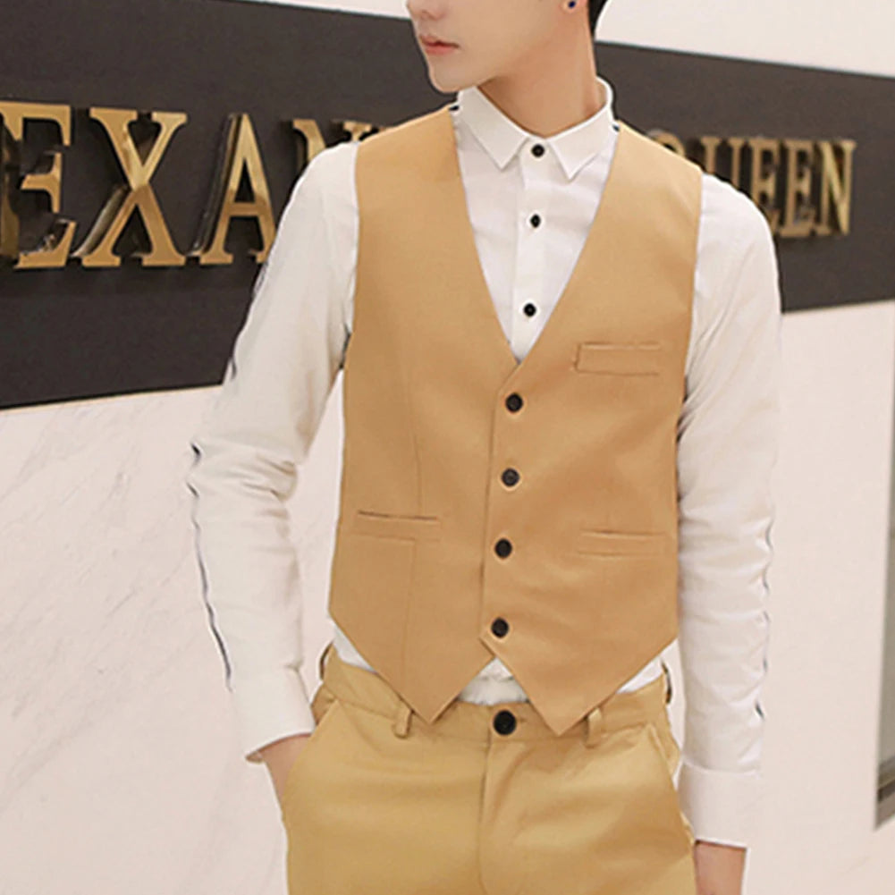 Men's Formal Classic Business Casual Dress Fashion Vest Suit Slim Fit Solid Color Tuxedo Waistcoat Thermal Slight Strech Coat