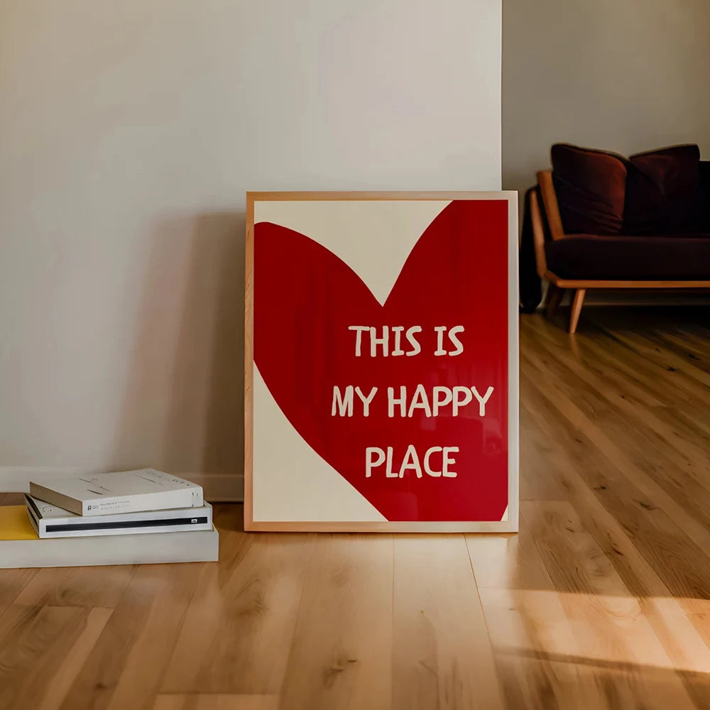 Lovely Trendy Red Heart Canvas Art Paintings Aesthetic This Is My Happy Place Wall Posters Prints for Living Room Home Decor