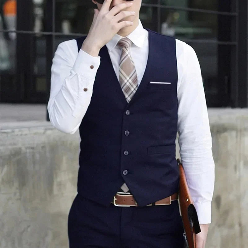 Men's Formal Classic Business Casual Dress Fashion Vest Suit Slim Fit Solid Color Tuxedo Waistcoat Thermal Slight Strech Coat