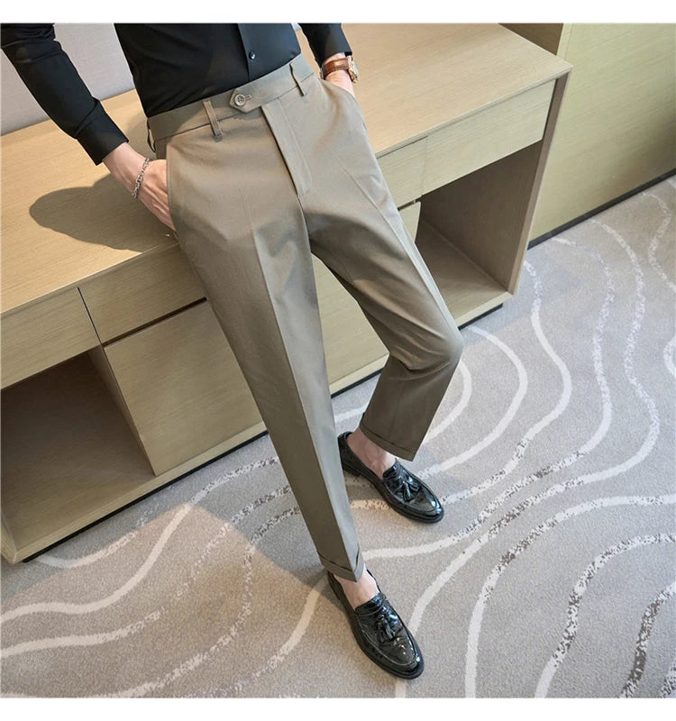 Men Suit Pants 2025 Elastic Slim Fit Formal Dress Pants Solid Casual White Trousers Pantalon Homme Wedding Party Men Clothing