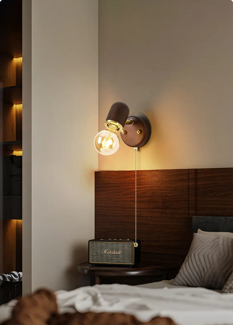 LED Dining Room Lighting Simple Solid Wood with Switch Bedside Wall Lamp Living Room Balcony Corridor Coffee Shop Wall Lamp