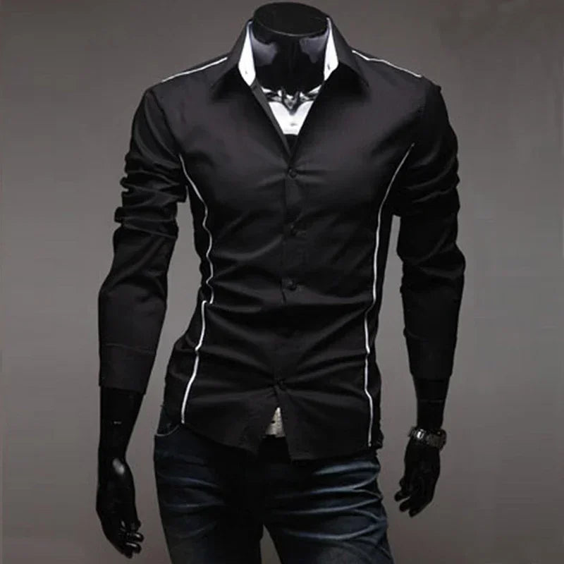 Mens Casual Shirts 2025 Single Breasted Men Slim Fit Dress Long Sleeve Shirts Soild Male Social Shirts Designer Chemise Homme