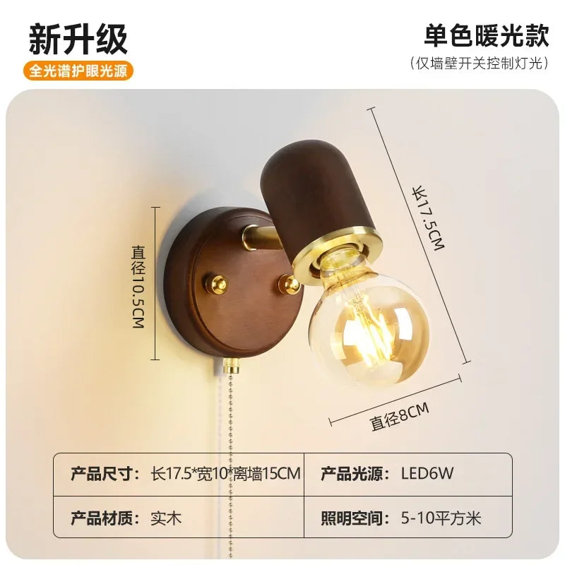 LED Dining Room Lighting Simple Solid Wood with Switch Bedside Wall Lamp Living Room Balcony Corridor Coffee Shop Wall Lamp