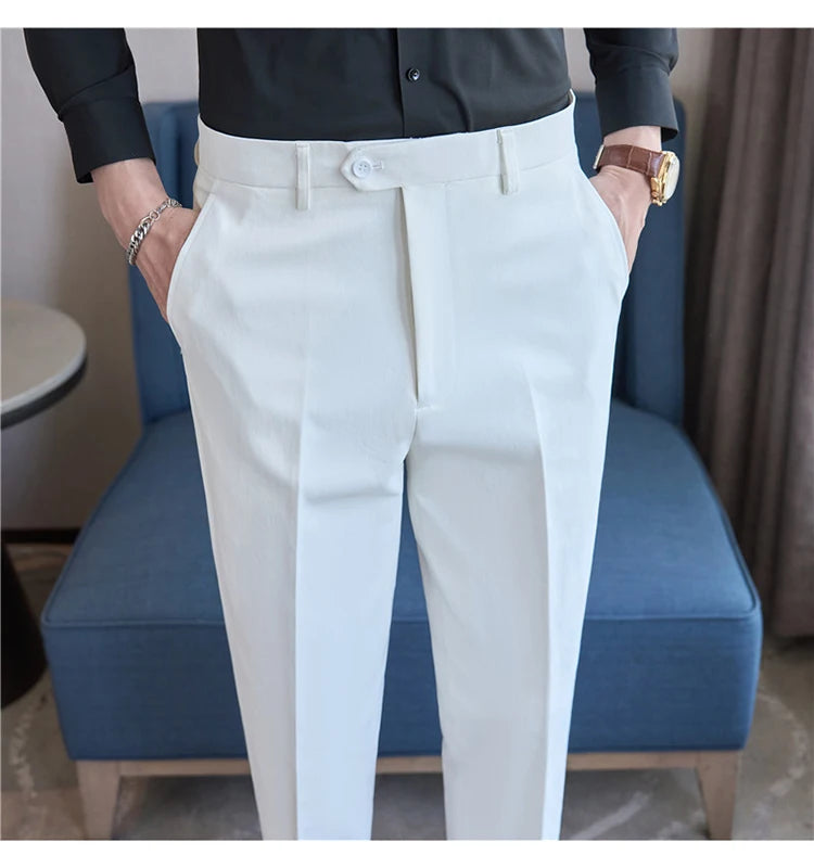 Men Suit Pants 2025 Elastic Slim Fit Formal Dress Pants Solid Casual White Trousers Pantalon Homme Wedding Party Men Clothing