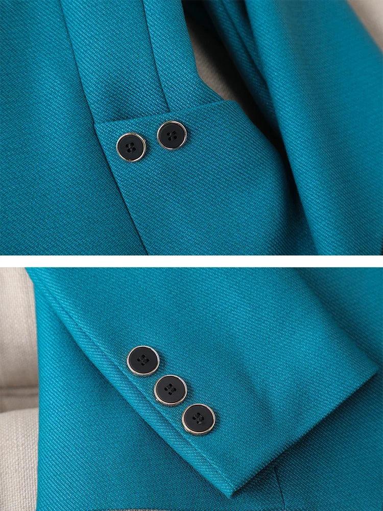 Formal Blazer and Pant Suit for Women Solid Jacket and Trouser Female Business Work Wear Green Purple Blue Black 2 Piece Set
