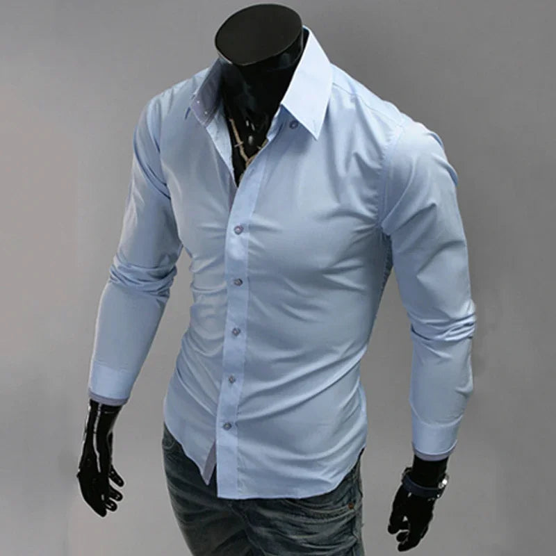 Mens Casual Shirts 2025 Single Breasted Men Slim Fit Dress Long Sleeve Shirts Soild Male Social Shirts Designer Chemise Homme