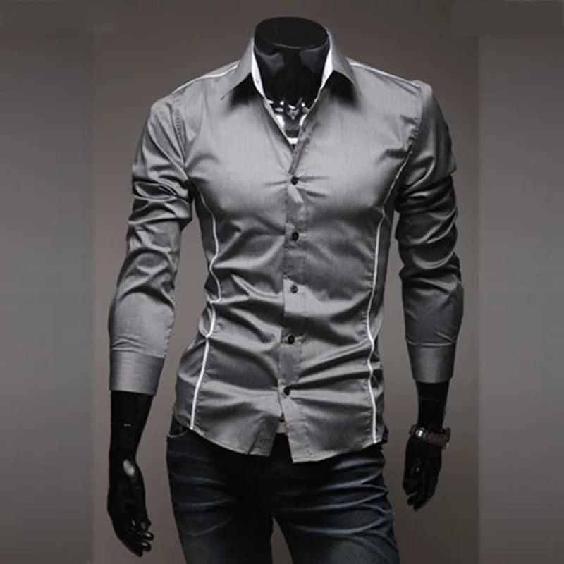 Mens Casual Shirts 2025 Single Breasted Men Slim Fit Dress Long Sleeve Shirts Soild Male Social Shirts Designer Chemise Homme