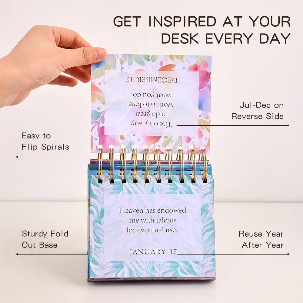 1 pc 365 Days Positive Affirmations Desk Calendar Standing Flip Coil Desktop Calendar With Inspirational Quotes Color Inner Page