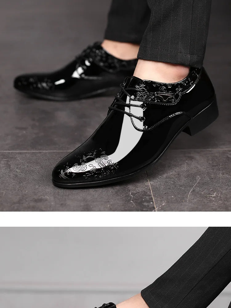 Men Casual Business Shoes Formal Shoes Lace Up Formal Black Leather Brogues Men Wedding Party Office Oxford Shoes