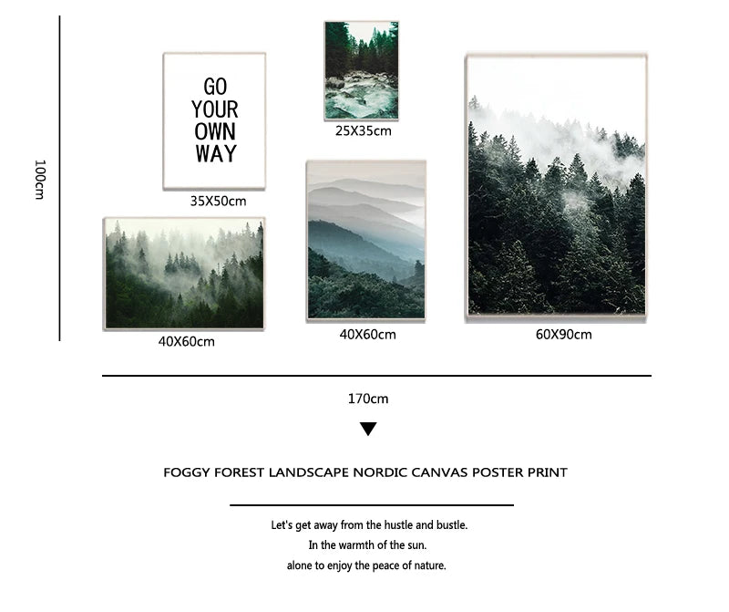 Mountain Wall Posters Fog Forest Canvas Painting Natural Landscape Poster Nordic Wall Pictures For Living Room Home Decoration