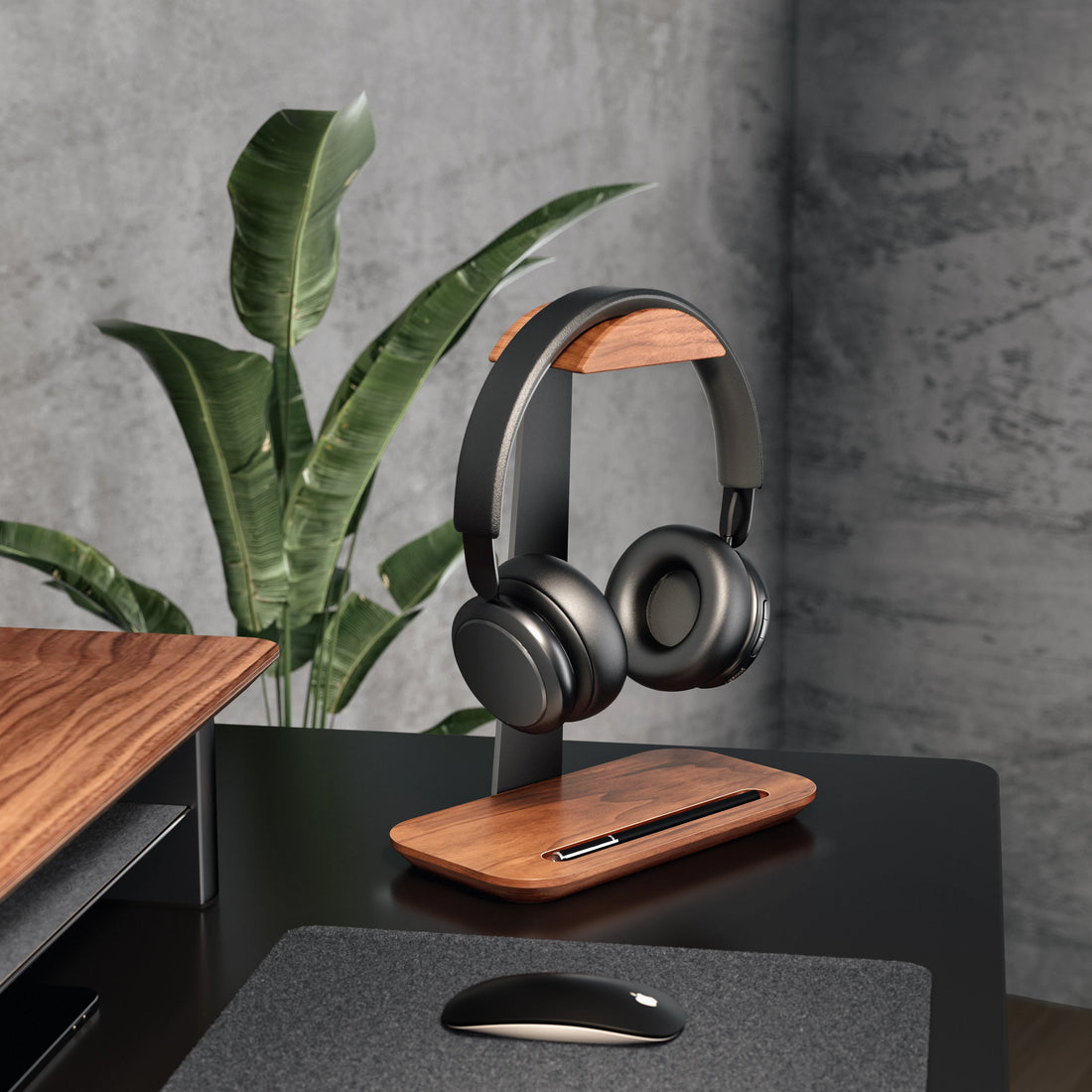 Wooden Universal Headphone Stand Aluminuim Alloy Headset Holder Aluminum Earphone Display with Pen slot