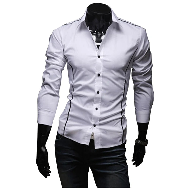 Mens Casual Shirts 2025 Single Breasted Men Slim Fit Dress Long Sleeve Shirts Soild Male Social Shirts Designer Chemise Homme