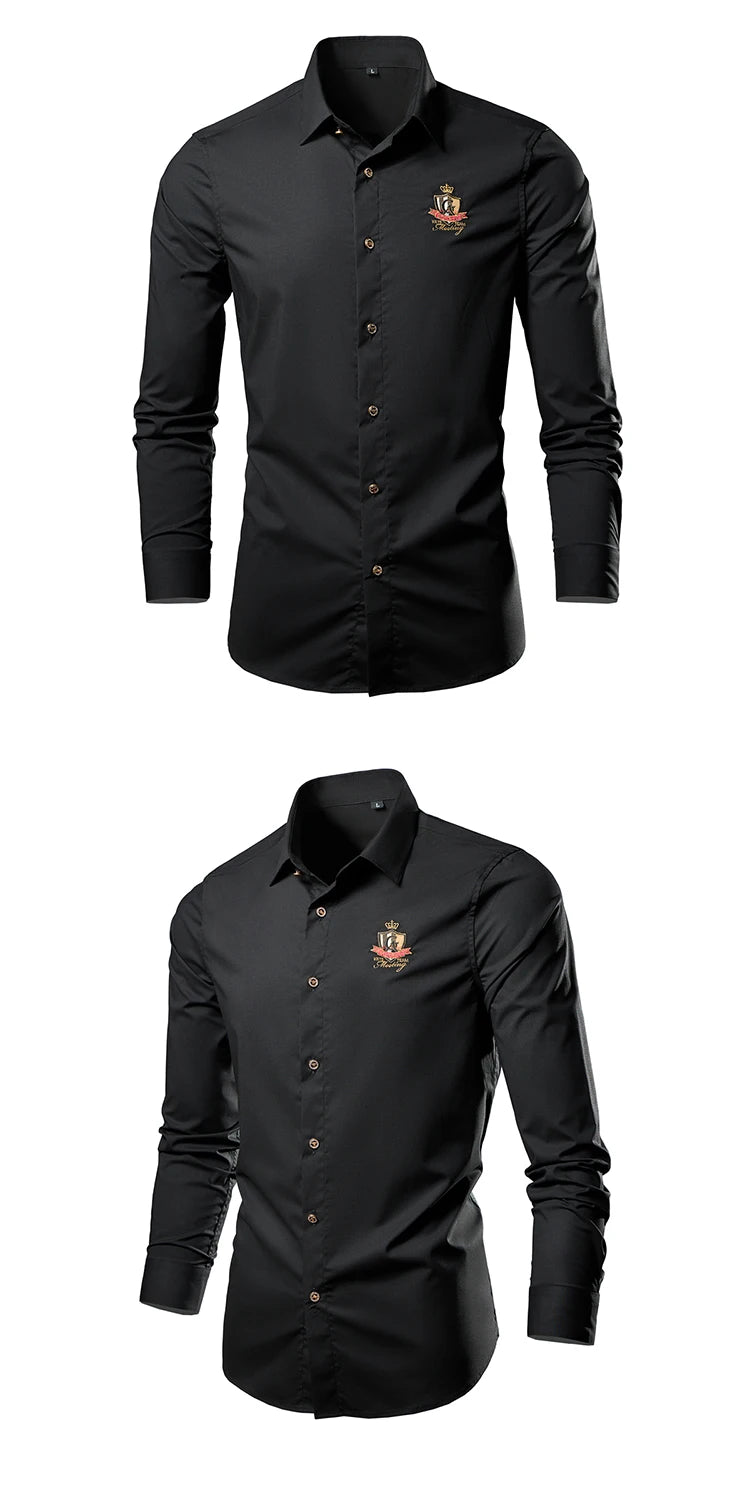 New Casual  Soft Thin Mens Shirts Slim Fit Luxury Business Long Sleeve Shirt Male Lapels Outwear Streetwear