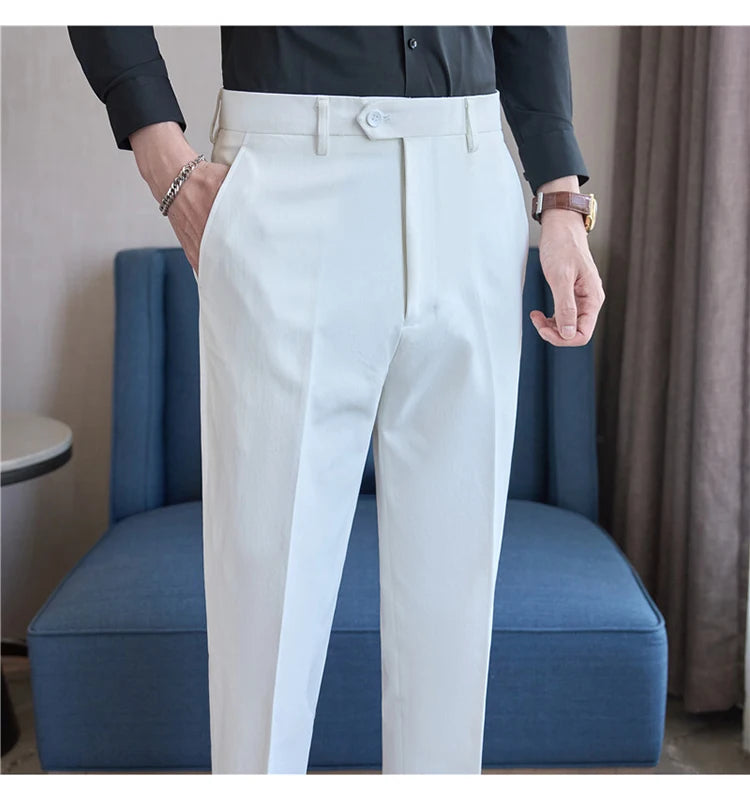 Men Suit Pants 2025 Elastic Slim Fit Formal Dress Pants Solid Casual White Trousers Pantalon Homme Wedding Party Men Clothing