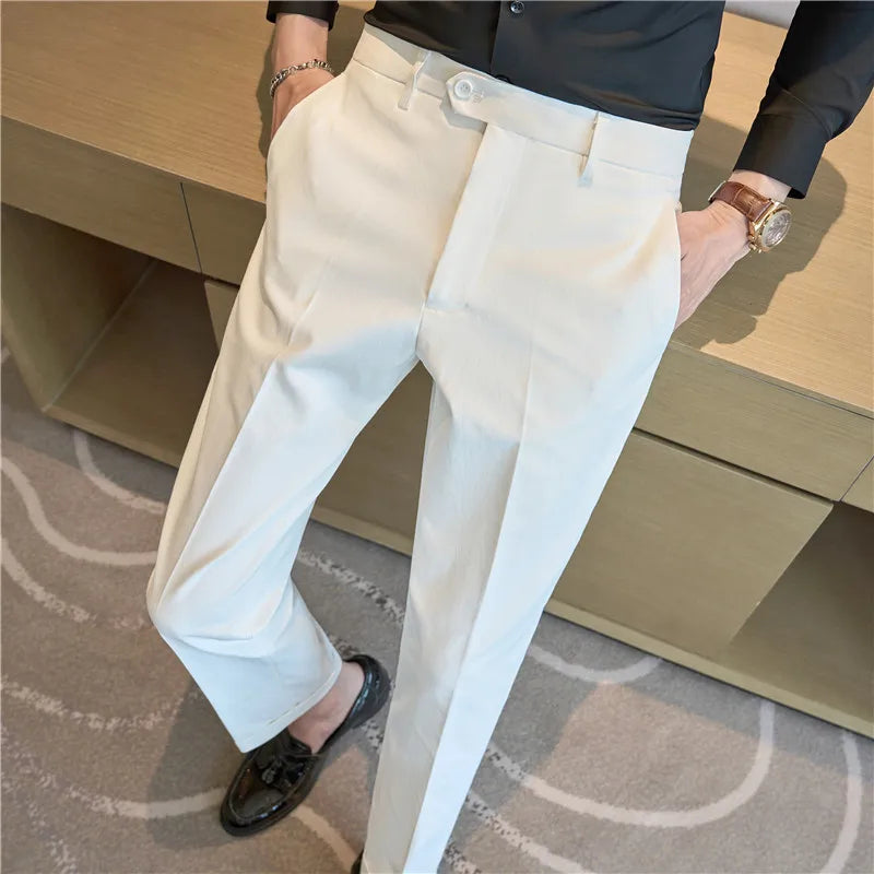 Men Suit Pants 2025 Elastic Slim Fit Formal Dress Pants Solid Casual White Trousers Pantalon Homme Wedding Party Men Clothing