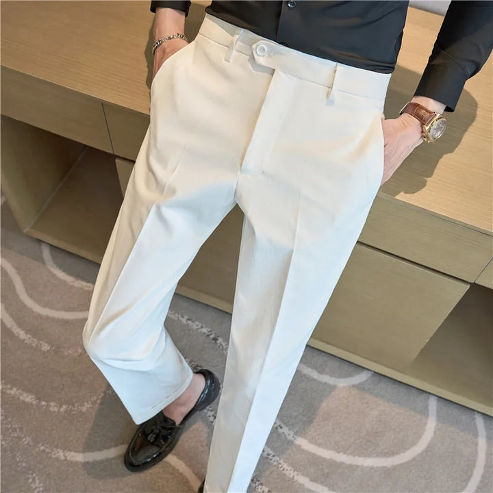 Men Suit Pants 2025 Elastic Slim Fit Formal Dress Pants Solid Casual White Trousers Pantalon Homme Wedding Party Men Clothing