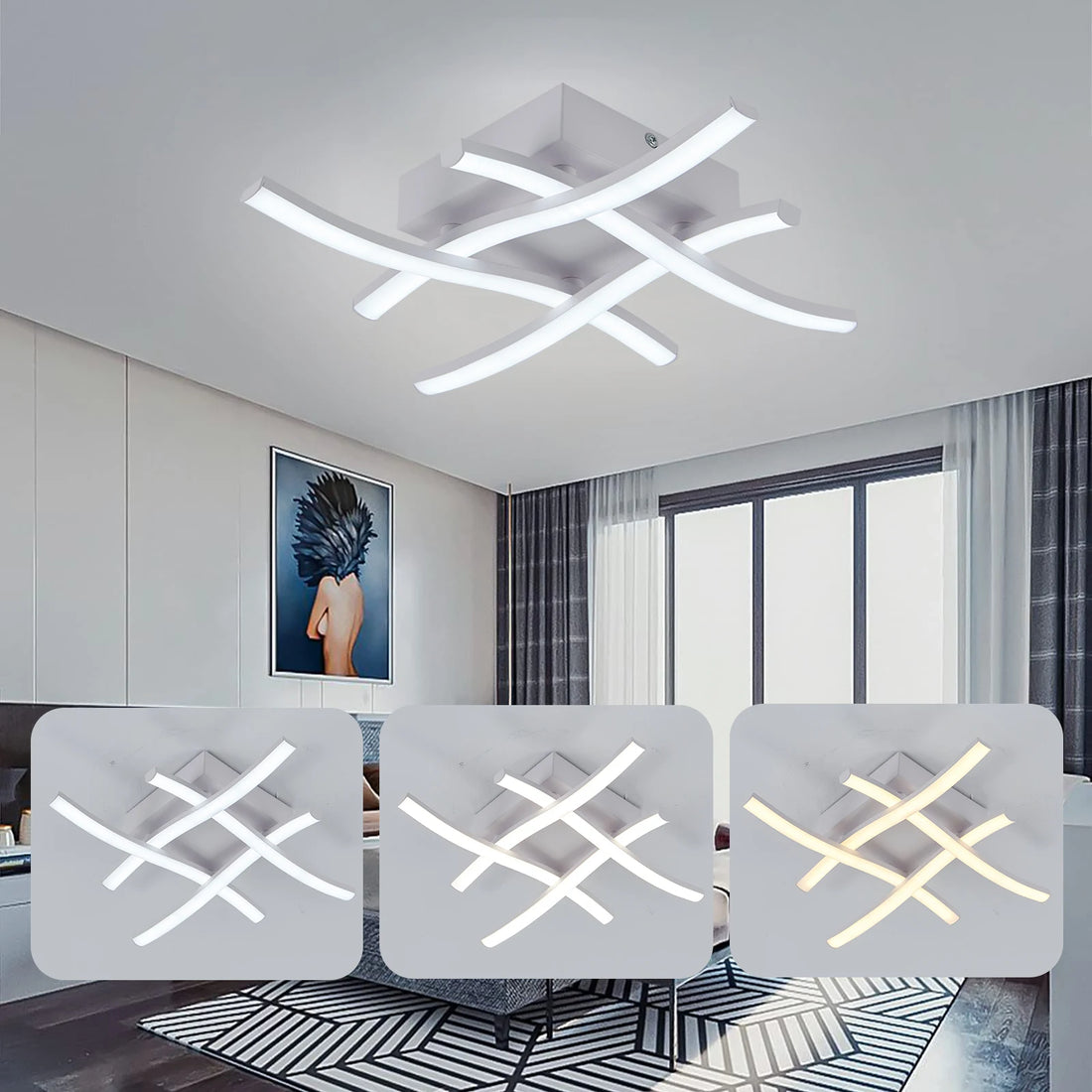 Modern Living Room Light  Restaurant 3-color Variable Light Bedroom Balcony LED Ceiling Light 24W Curved Design