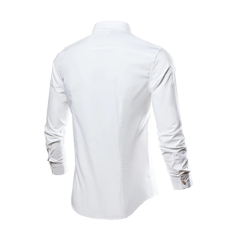 New Casual  Soft Thin Mens Shirts Slim Fit Luxury Business Long Sleeve Shirt Male Lapels Outwear Streetwear