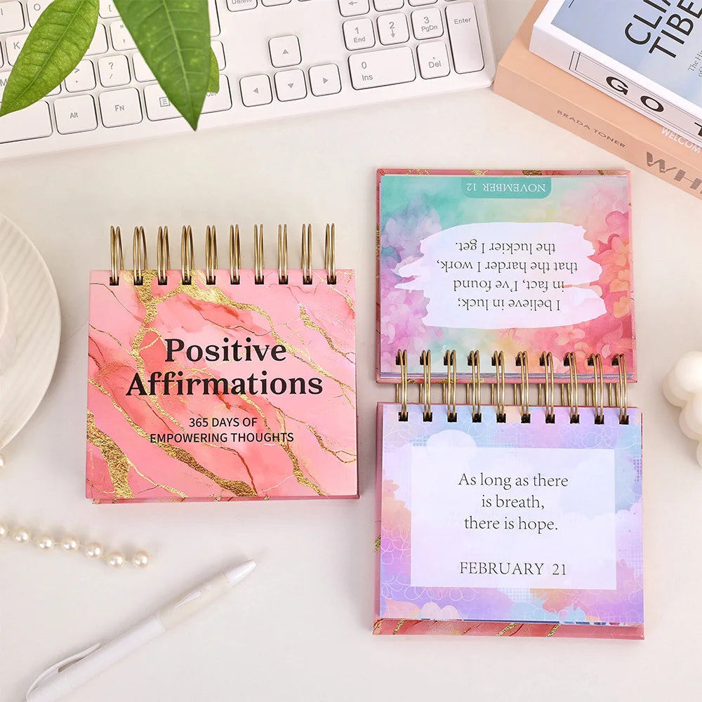 1 pc 365 Days Positive Affirmations Desk Calendar Standing Flip Coil Desktop Calendar With Inspirational Quotes Color Inner Page