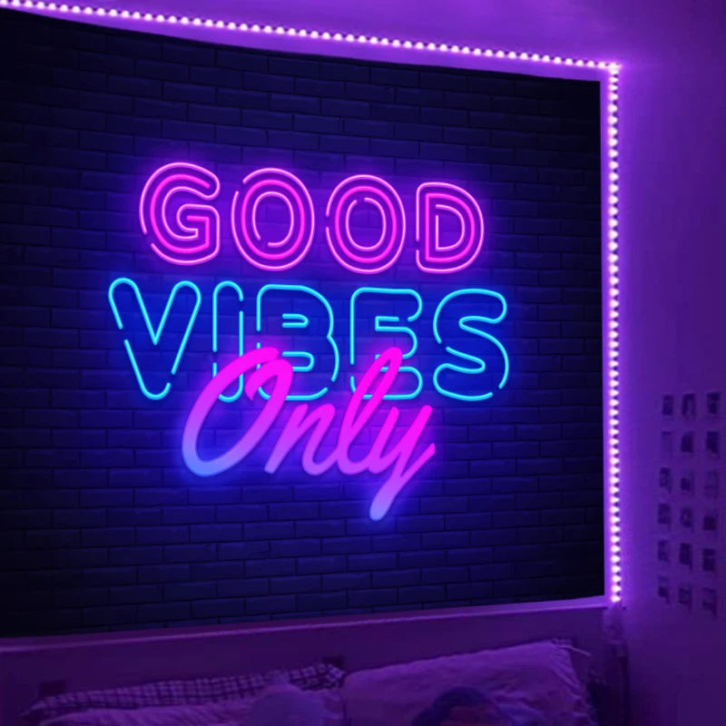 1pc Fluorescent inspirational quotes tapestry, UV black light tapestry, living room and bedroom decorative tapestry