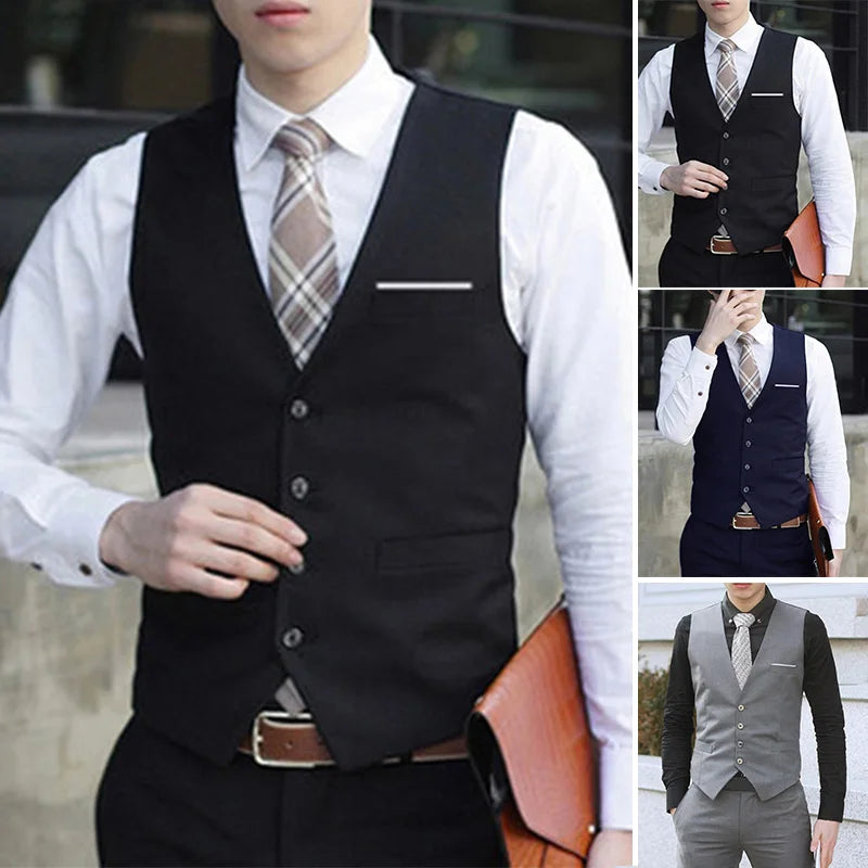 Men's Formal Classic Business Casual Dress Fashion Vest Suit Slim Fit Solid Color Tuxedo Waistcoat Thermal Slight Strech Coat