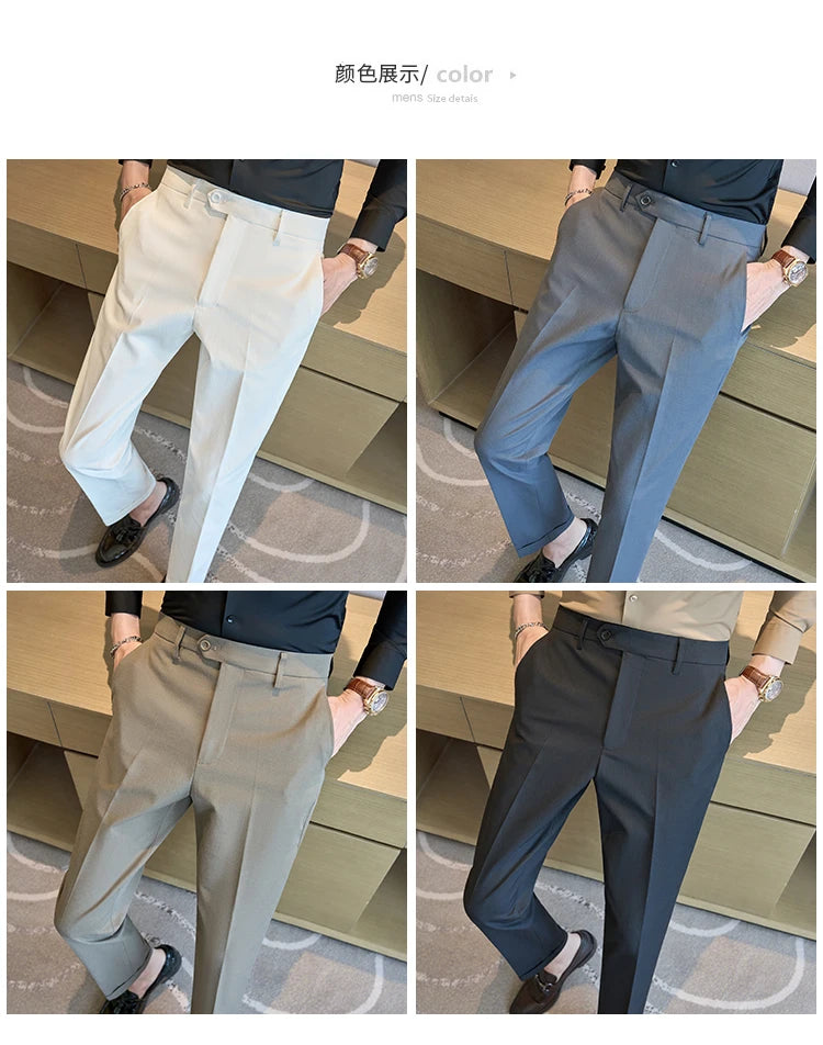Men Suit Pants 2025 Elastic Slim Fit Formal Dress Pants Solid Casual White Trousers Pantalon Homme Wedding Party Men Clothing