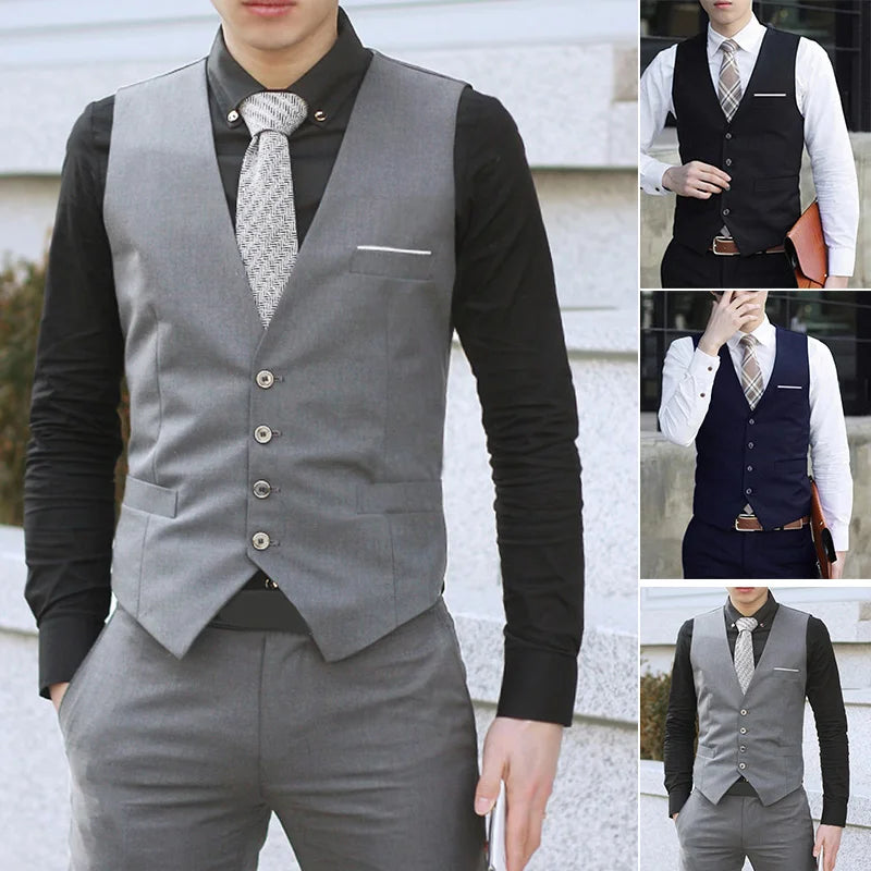 Men's Formal Classic Business Casual Dress Fashion Vest Suit Slim Fit Solid Color Tuxedo Waistcoat Thermal Slight Strech Coat
