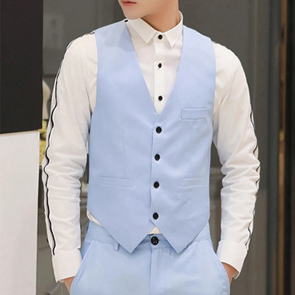 Men's Formal Classic Business Casual Dress Fashion Vest Suit Slim Fit Solid Color Tuxedo Waistcoat Thermal Slight Strech Coat