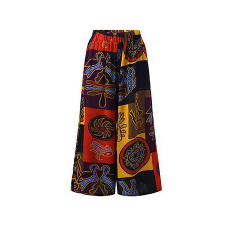 Ethnic Style Wide Leg Trousers Women Yoga Harem Pants Gypsy Hippie Thai Boho Court Pants Ruched Waist Aladdin Women's Pants