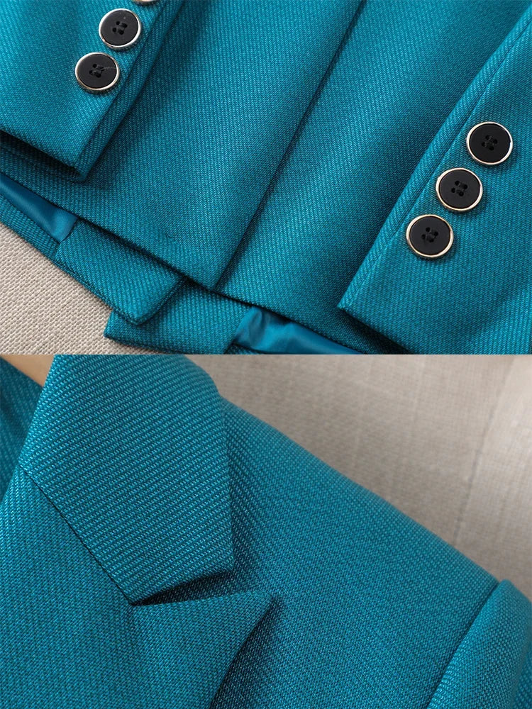 Formal Blazer and Pant Suit for Women Solid Jacket and Trouser Female Business Work Wear Green Purple Blue Black 2 Piece Set