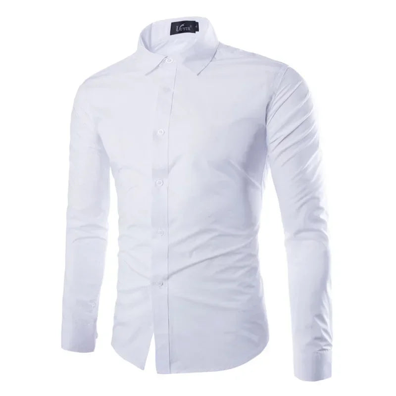 Mens Casual Shirts 2025 Single Breasted Men Slim Fit Dress Long Sleeve Shirts Soild Male Social Shirts Designer Chemise Homme