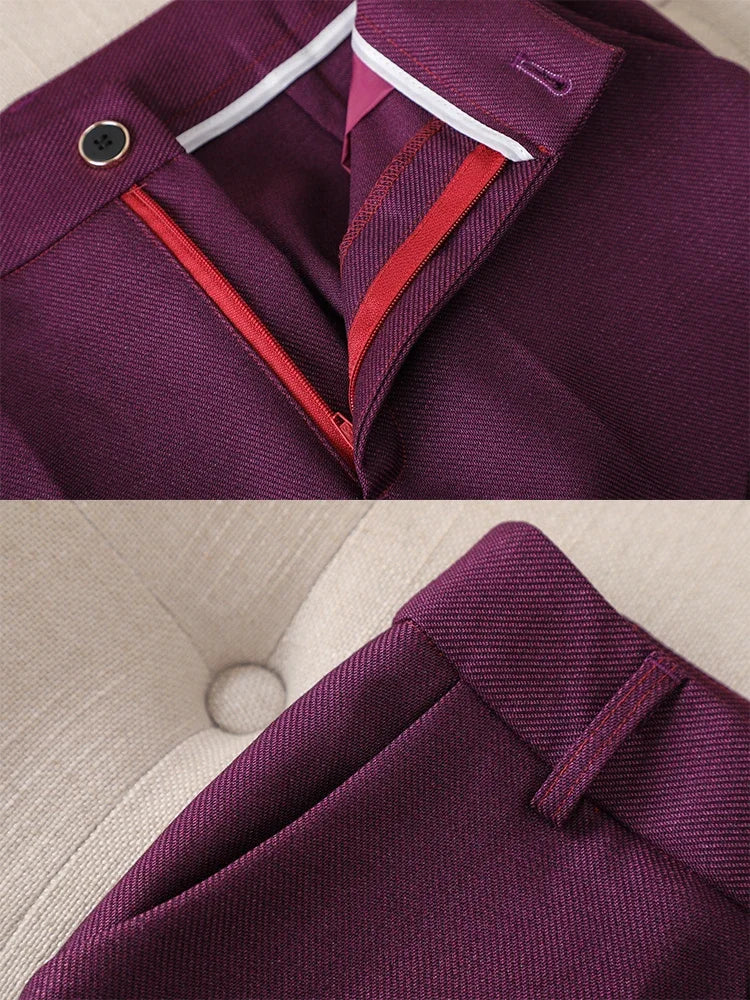 Formal Blazer and Pant Suit for Women Solid Jacket and Trouser Female Business Work Wear Green Purple Blue Black 2 Piece Set