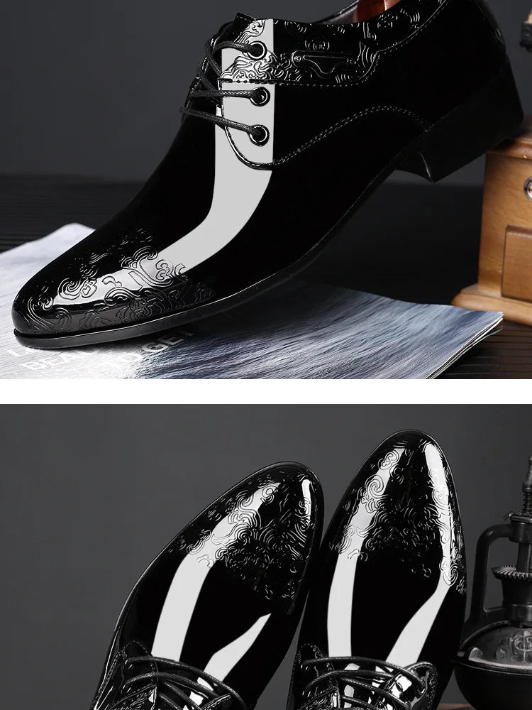 Men Casual Business Shoes Formal Shoes Lace Up Formal Black Leather Brogues Men Wedding Party Office Oxford Shoes