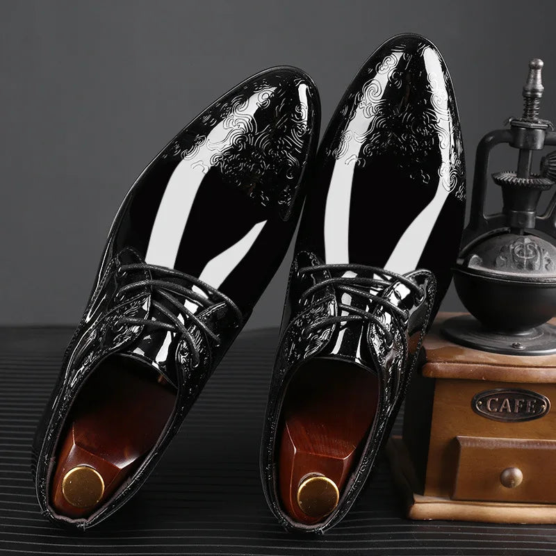 Men Casual Business Shoes Formal Shoes Lace Up Formal Black Leather Brogues Men Wedding Party Office Oxford Shoes