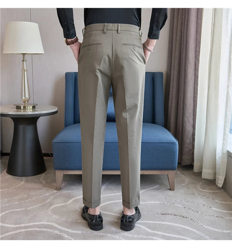Men Suit Pants 2025 Elastic Slim Fit Formal Dress Pants Solid Casual White Trousers Pantalon Homme Wedding Party Men Clothing