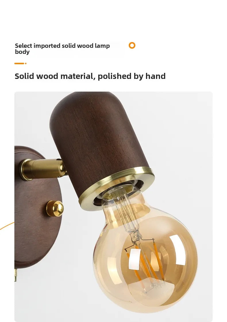 LED Dining Room Lighting Simple Solid Wood with Switch Bedside Wall Lamp Living Room Balcony Corridor Coffee Shop Wall Lamp