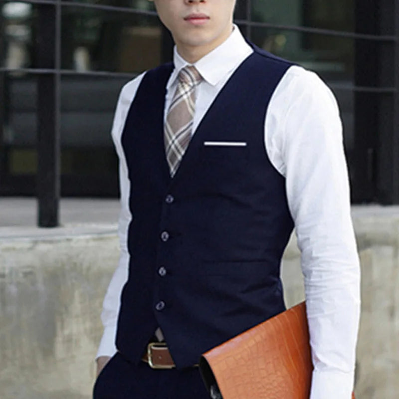 Men's Formal Classic Business Casual Dress Fashion Vest Suit Slim Fit Solid Color Tuxedo Waistcoat Thermal Slight Strech Coat