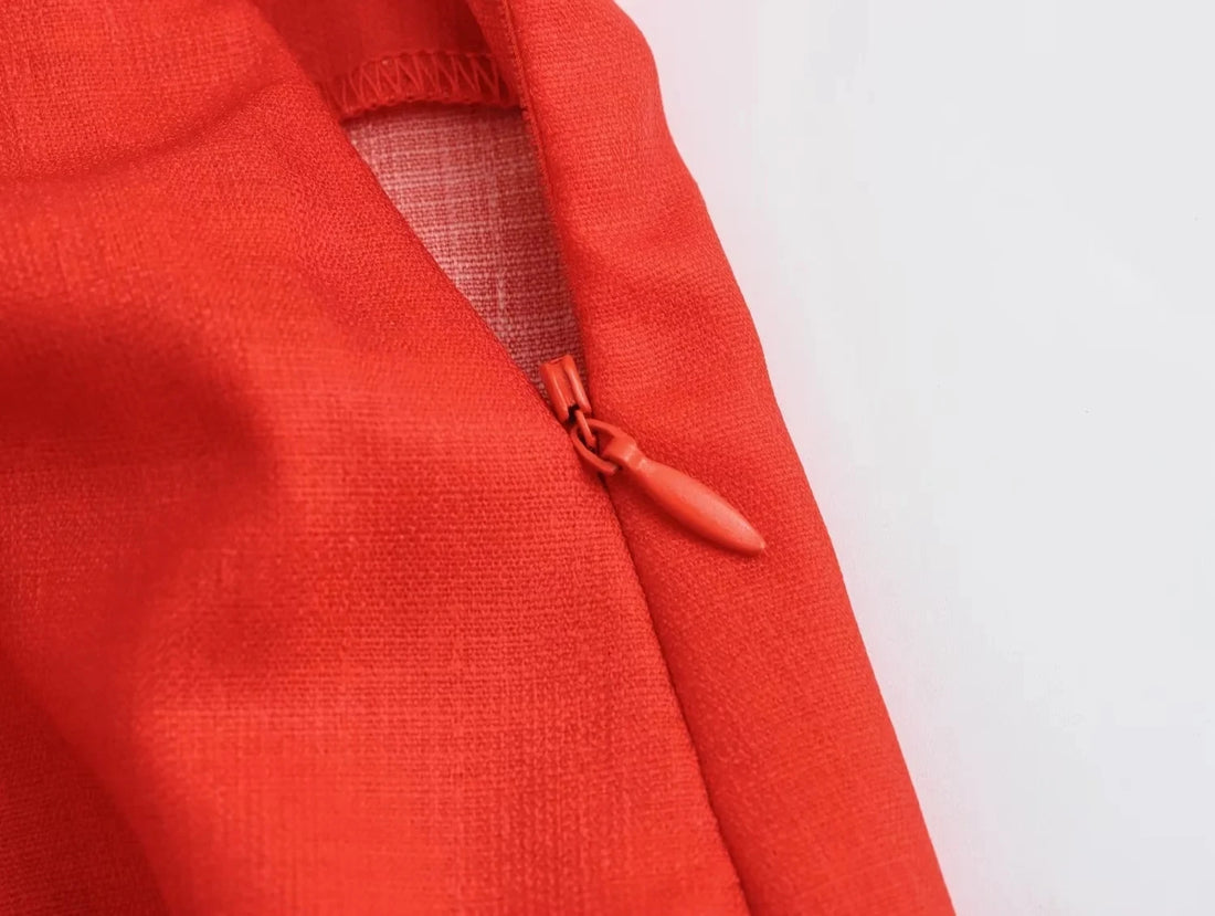 Women Elegant Red Skirts Side Zipper Back Slit Straight Skirts Women Linen Blended Straight Skirt Half skirt