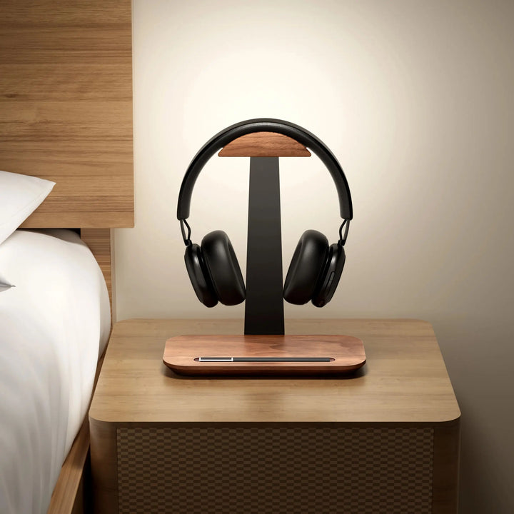 Wooden Universal Headphone Stand Aluminuim Alloy Headset Holder Aluminum Earphone Display with Pen slot