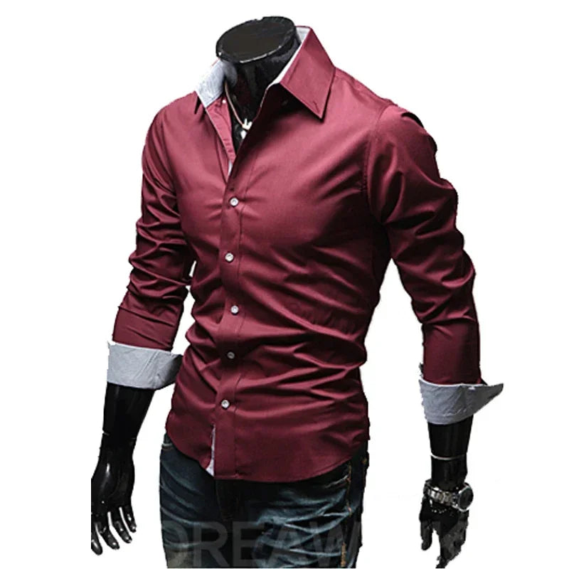 Mens Casual Shirts 2025 Single Breasted Men Slim Fit Dress Long Sleeve Shirts Soild Male Social Shirts Designer Chemise Homme