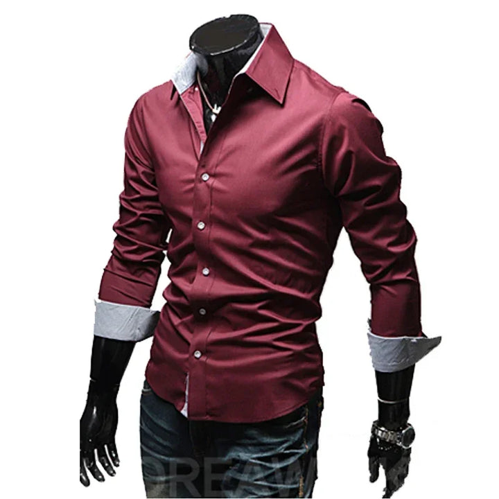 Mens Casual Shirts 2025 Single Breasted Men Slim Fit Dress Long Sleeve Shirts Soild Male Social Shirts Designer Chemise Homme