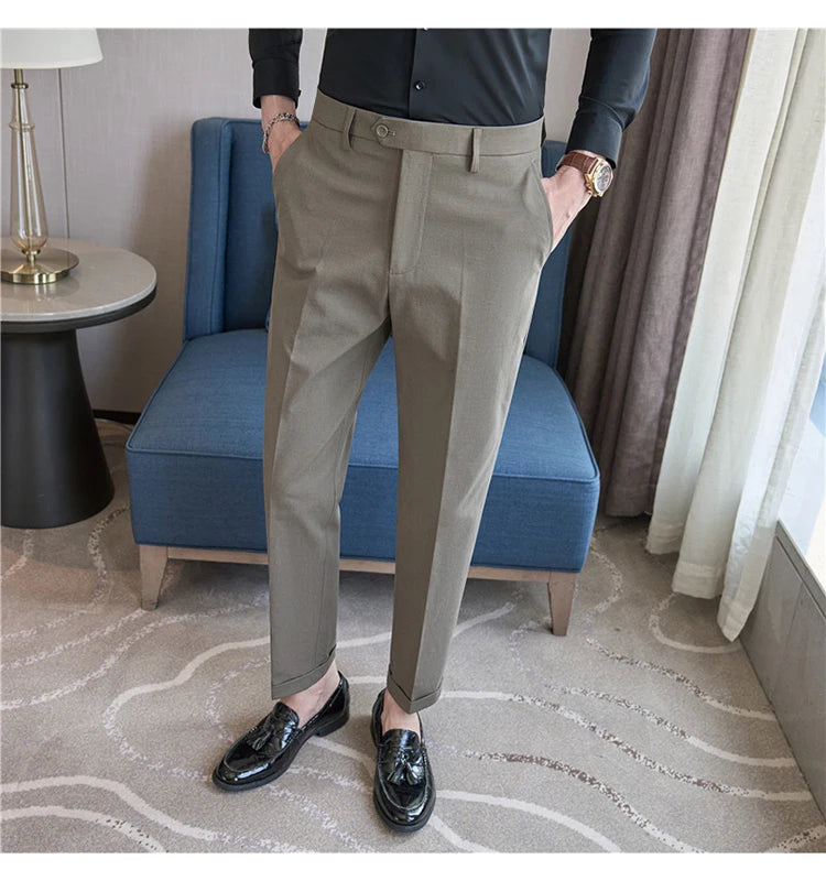 Men Suit Pants 2025 Elastic Slim Fit Formal Dress Pants Solid Casual White Trousers Pantalon Homme Wedding Party Men Clothing