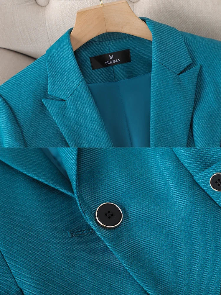 Formal Blazer and Pant Suit for Women Solid Jacket and Trouser Female Business Work Wear Green Purple Blue Black 2 Piece Set