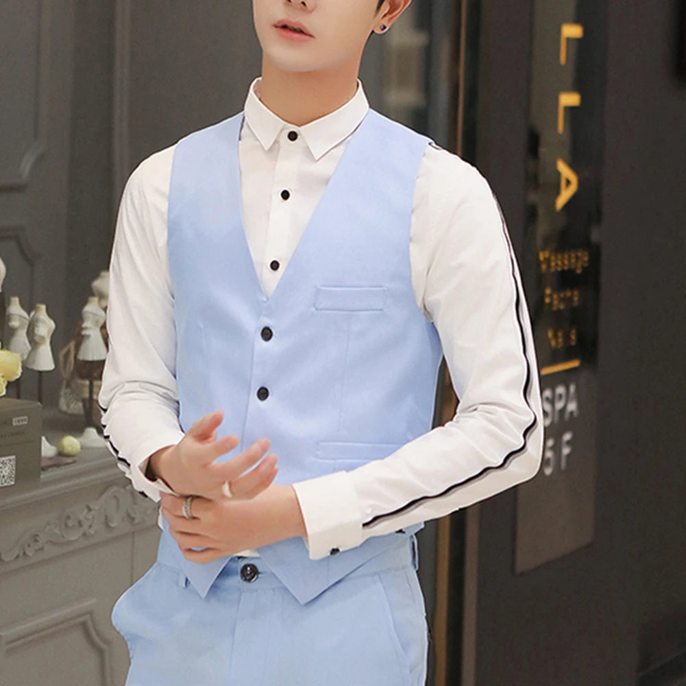 Men's Formal Classic Business Casual Dress Fashion Vest Suit Slim Fit Solid Color Tuxedo Waistcoat Thermal Slight Strech Coat