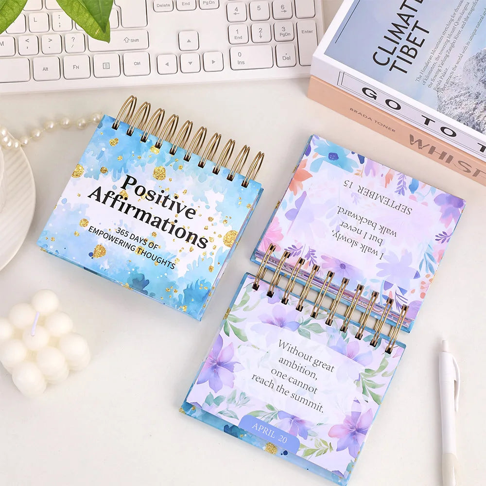 1 pc 365 Days Positive Affirmations Desk Calendar Standing Flip Coil Desktop Calendar With Inspirational Quotes Color Inner Page