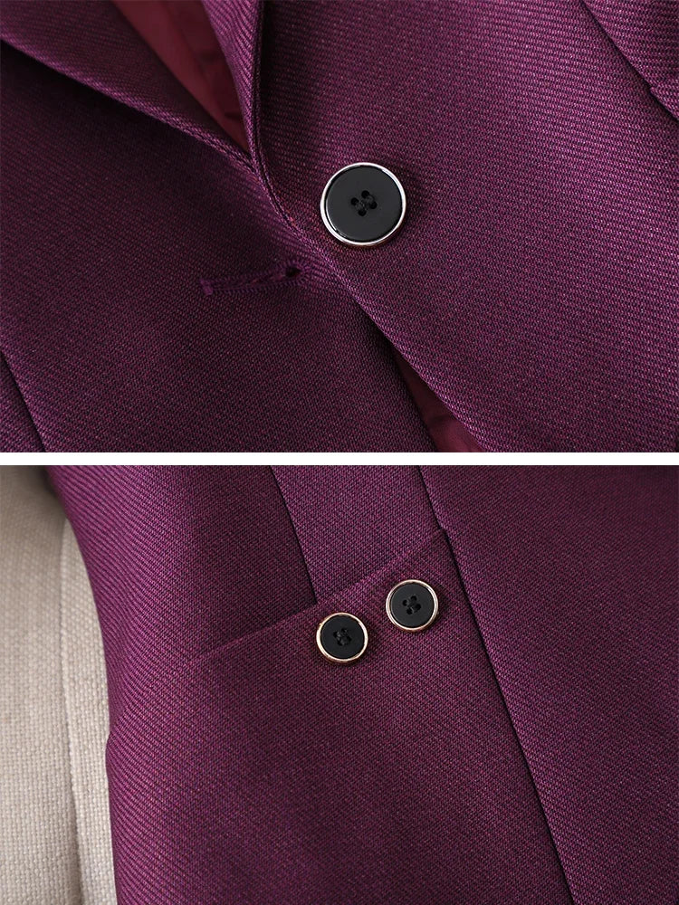 Formal Blazer and Pant Suit for Women Solid Jacket and Trouser Female Business Work Wear Green Purple Blue Black 2 Piece Set