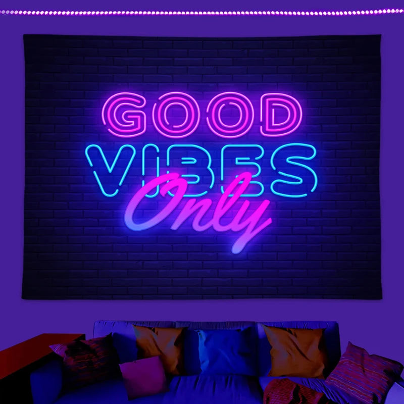 1pc Fluorescent inspirational quotes tapestry, UV black light tapestry, living room and bedroom decorative tapestry